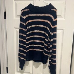Madewell high neck striped Navy and Pink Sweater